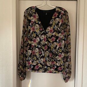 White House Black Market Floral V-Neck Blouse